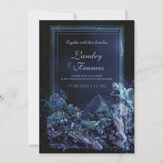 Invitation Deep Teal Amethyst Crystal Neon Frame Wedding (Devant)