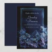 Invitation Deep Teal Amethyst Crystal Neon Frame Wedding (Devant / Derrière)