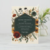 Invitation Deep Teal Autumn Floral Romance Wedding (Debout devant)