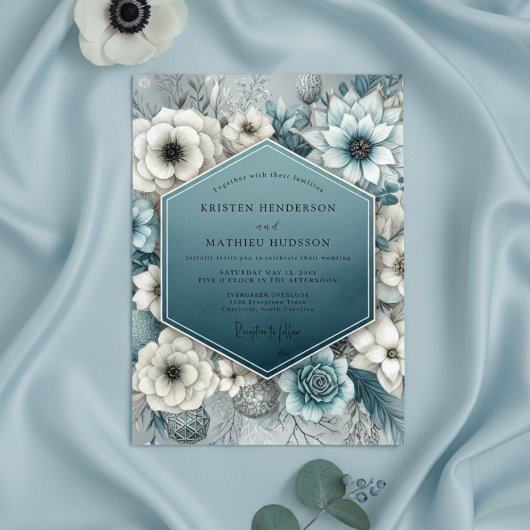 Invitation Deep Teal Bloom Romance Wedding
