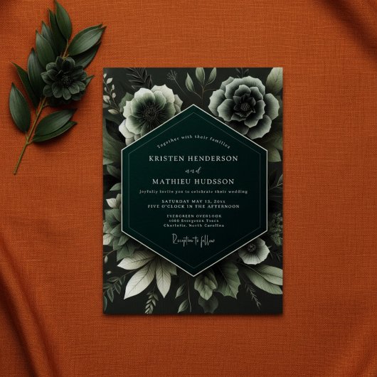 Invitation Deep Teal Botanical Enchantment Wedding