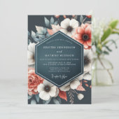 Invitation Deep Teal Floral Bloom Wedding (Debout devant)