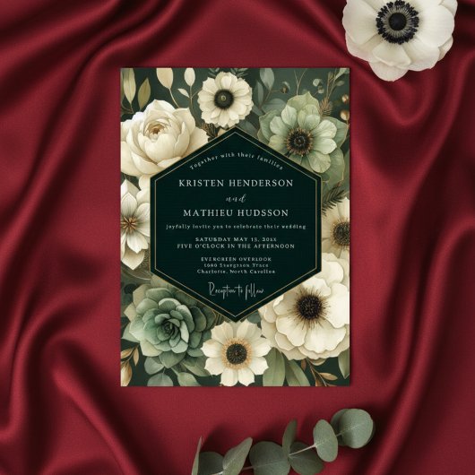 Invitation Deep Teal Floral Enchantment Wedding