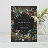 Invitation Deep Teal Floral Opulence Wedding (Debout devant)