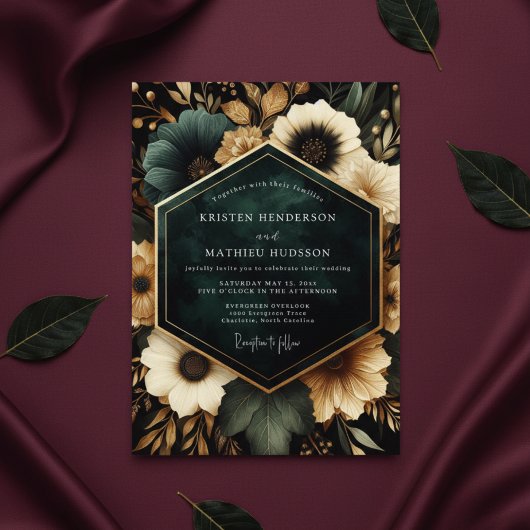 Invitation Deep Teal Floral Opulent Wedding