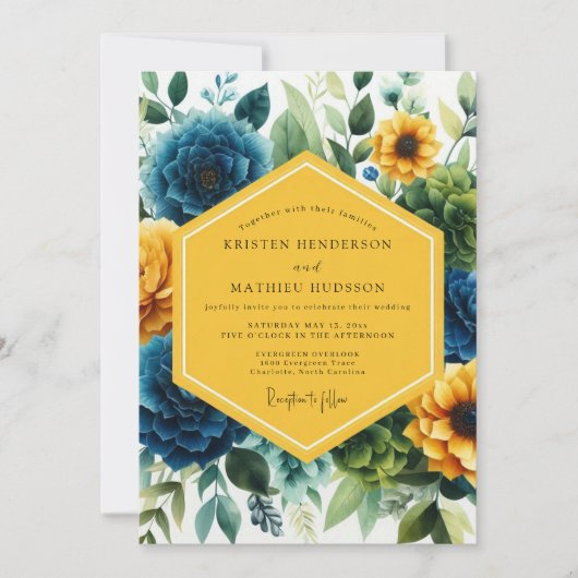 Invitation Deep Teal Floral Whimsy Wedding (Devant)