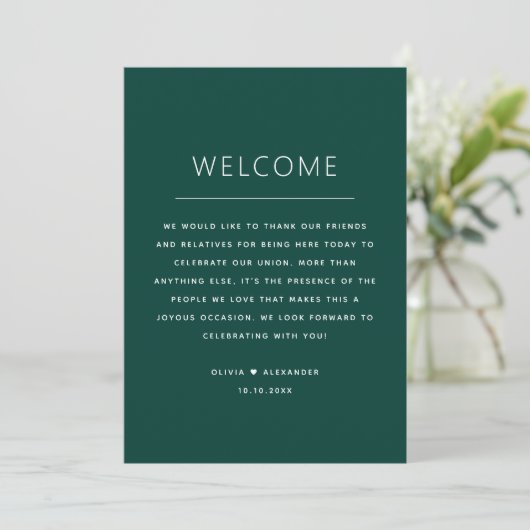 Invitation Deep Teal Green Timeline. Forest Wedding Itinerary (Debout devant)