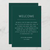Invitation Deep Teal Green Timeline. Forest Wedding Itinerary (Devant / Derrière)
