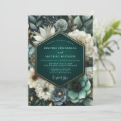 Invitation Deep Teal Lush Bloom Wedding (Debout devant)
