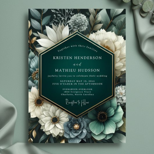 Invitation Deep Teal Lush Bloom Wedding
