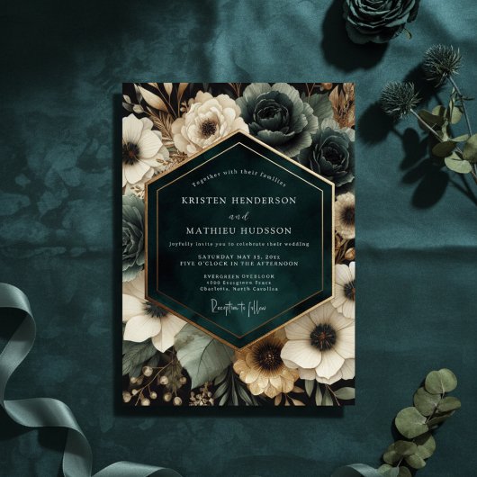 Invitation Deep Teal Moody Bloom Wedding