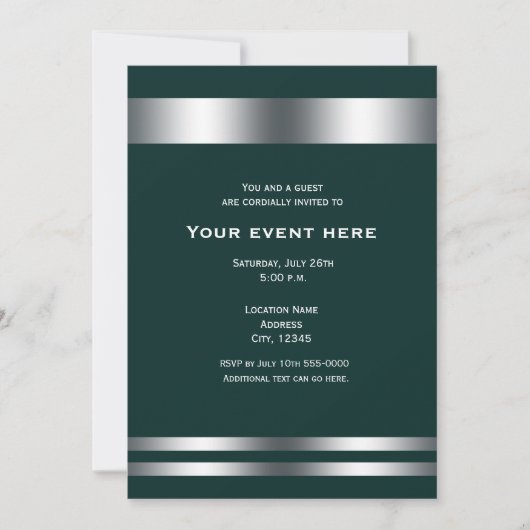 Invitation Deep Turquoise & Silver Elegant Diner Party Event (Devant)