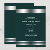 Invitation Deep Turquoise & Silver Elegant Diner Party Event (Devant / Derrière)