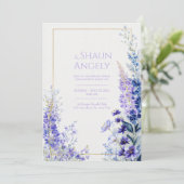 Invitation Deep Violet Watercolor Muscari Gold Frame Wedding (Debout devant)