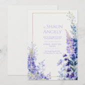 Invitation Deep Violet Watercolor Muscari Gold Frame Wedding (Devant / Derrière)
