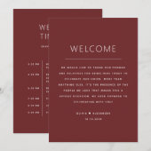 Invitation Deep Wine Red Wedding Timeline. Schedule + Welcome (Devant / Derrière)