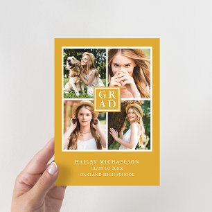 Invitation Deep Yellow Photo Collage Party de graduation