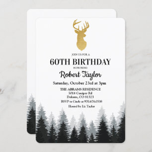Invitation Deer Adulte Anniversaire Fête Forêt Arbre Invitati