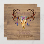 Invitation Deer Antler Rustic Country Watercolor Mariage (Devant / Derrière)