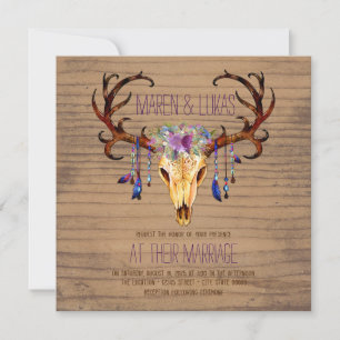 Invitation Deer Antler Rustic Country Watercolor Mariage