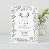 Invitation DEER ANTLER Rustique Sage Green Mariage (Debout devant)