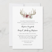 Invitation Deer Antlers Mariage floral Bourgogne (Devant)