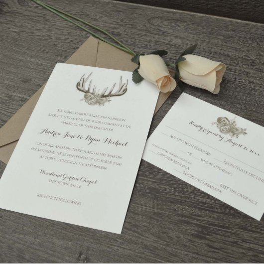 Invitation Deer Antlers Vintage Mariage de bois