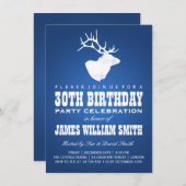 Invitation Deer Blue, fête moderne du 30e anniversaire (Devant / Derrière)