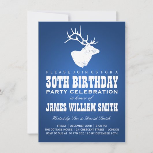 Invitation Deer Blue, fête moderne du 30e anniversaire (Devant)