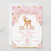 Invitation Deer Blush Floral Fête d'anniversaire fille (Devant)
