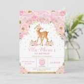 Invitation Deer Blush Floral Fête d'anniversaire fille (Debout devant)