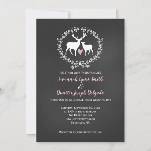 Invitation Deer Buck et Doe Chalkboard Mariage (Devant)