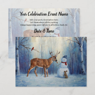 Invitation Deer et Happy Snowman hiver de vacances scène