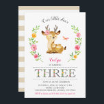 Invitation Deer Girl Woodland Floral Kids 3ème anniversaire<br><div class="desc">Invitation colorée et mignonne pour le troisième anniversaire d'une fille. Cette invitation peut être commandée pour un 1er,  2ème,  4ème anniversaire etc dans ma boutique. Si vous avez des questions ou des demandes,  n'hésitez pas à me contacter. Fait pour correspondre à ma Collection de Cerfs Sucrés.</div>