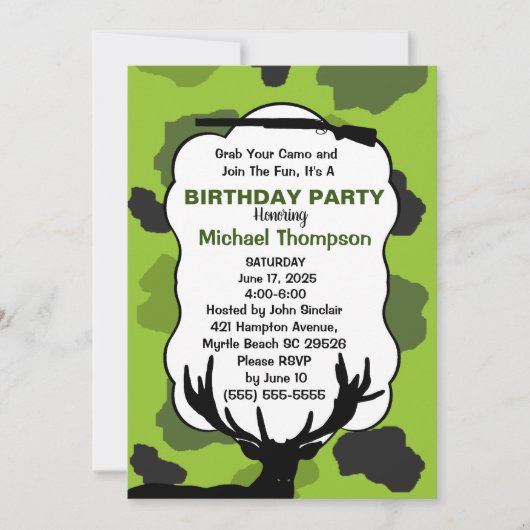Invitation Deer Hunter Camouflage Anniversaire (Devant)