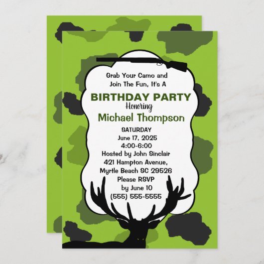 Invitation Deer Hunter Camouflage Anniversaire (Devant / Derrière)