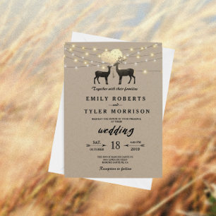 Invitation Deer Love Woodland Deer Cordes de Mariage clair