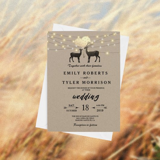 Invitation Deer Love Woodland Deer Cordes de Mariage clair