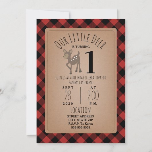 Invitation Deer Lumberjack Plaid Anniversaire (Devant)