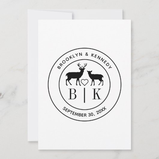Invitation Deer Monogram Mariage campagnard rustique Nom du c (Dos)