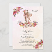 Invitation Deer Rabbit Baby shower Boho Chic Floral (Devant)