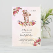 Invitation Deer Rabbit Baby shower Boho Chic Floral (Debout devant)