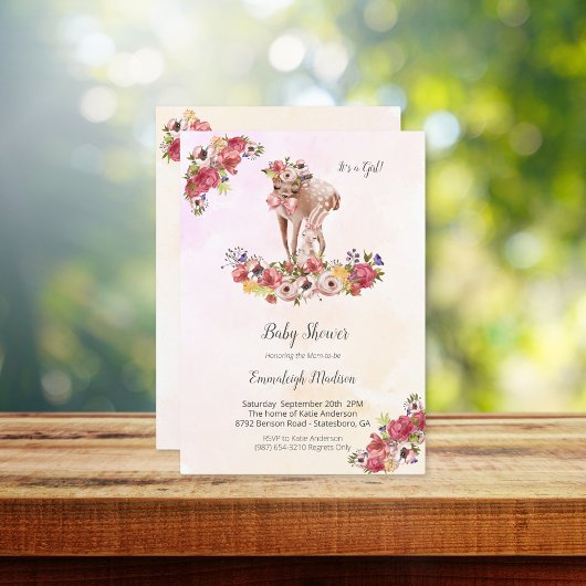 Invitation Deer Rabbit Baby shower Boho Chic Floral