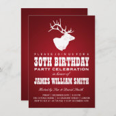 Invitation Deer Red, fête moderne du 30e anniversaire (Devant / Derrière)