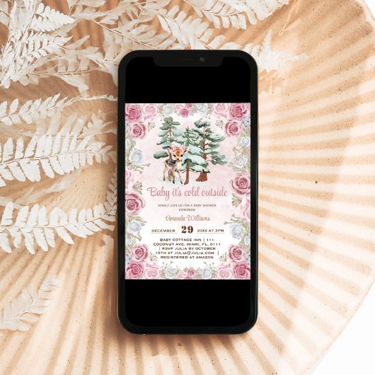 Invitation Deer rose bébé fille douche