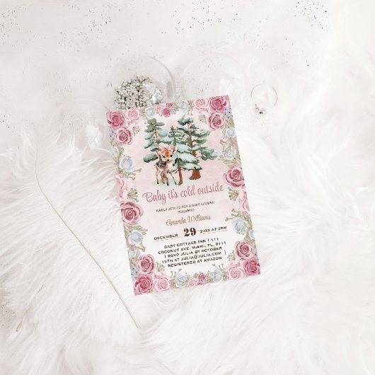 Invitation Deer rose bébé fille douche