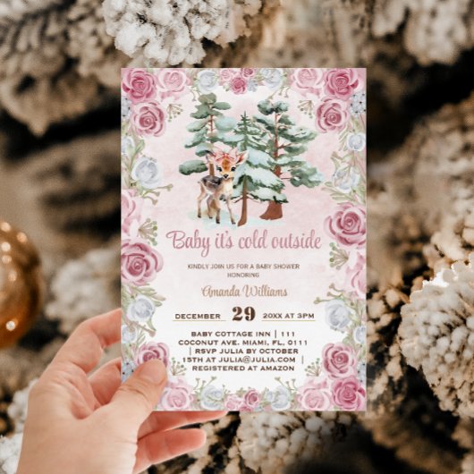 Invitation Deer rose bébé fille douche