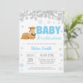Invitation Deer Winter Blue Boy Baby shower Flocon de neige (Debout devant)