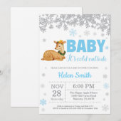 Invitation Deer Winter Blue Boy Baby shower Flocon de neige (Devant / Derrière)