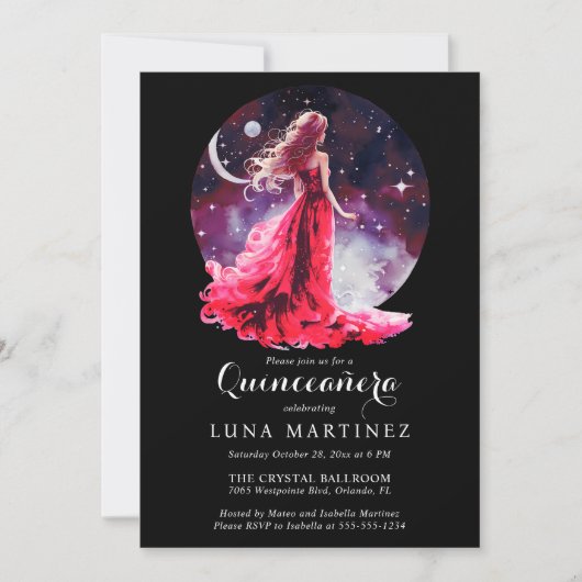 Invitation Déesse céleste Robe rouge Starry Sky Quinceañera (Devant)